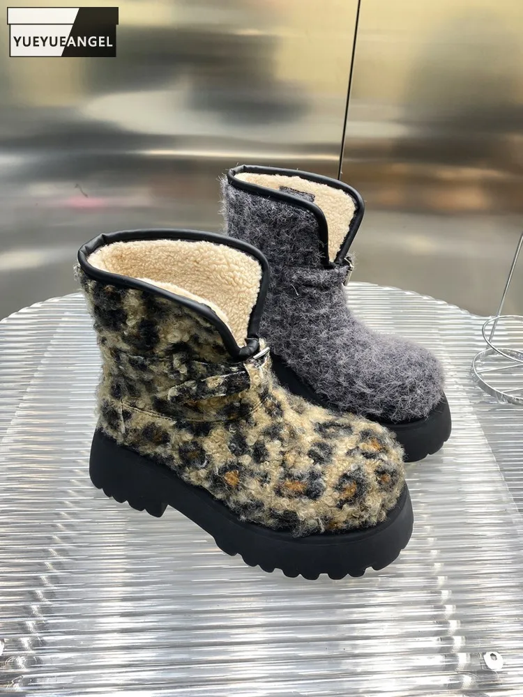 Women Fashion Comfortable Keep Warm Fleece Snow Boots Winter Thick Platform Mid Heel Shoes Winter Round Toe Lady Ankle Footwear