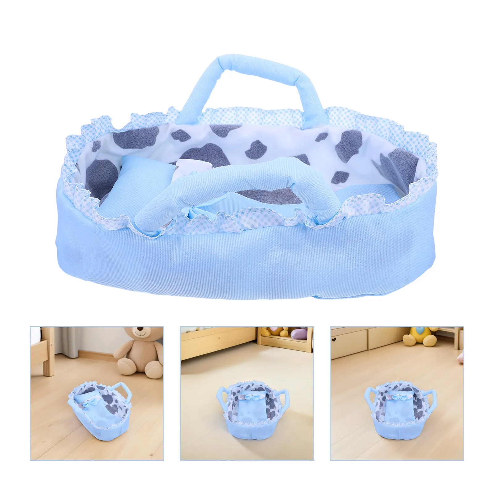 

Baby Bassinet Reborn 35Cm Cradle Carrier Portable Mini Furniture Pillow Blanket Kids Pretend Play Blue Baby Cradle Toy