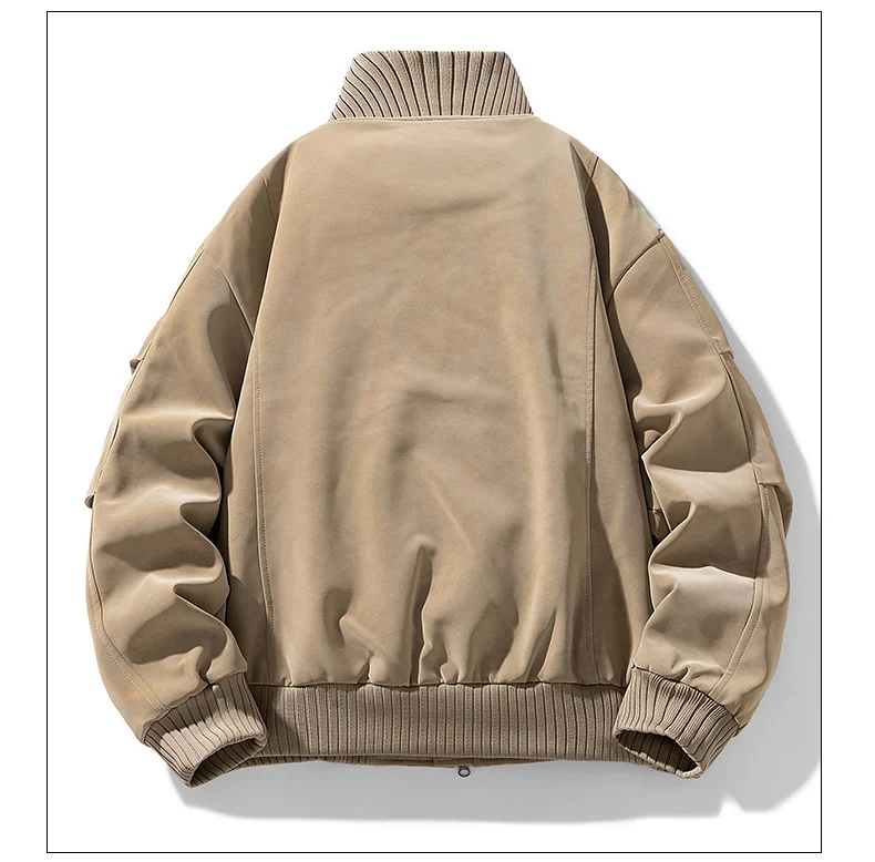 Men Casual Winter Faux Suede Bomber Jacket Stand Collar Parkas Motorcycle Coa Zip Up Warm Thickened Outerwear Fashion 28518