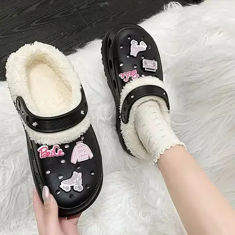 Hot Winter Casual Clogs Slippers Women Waterproof Garden Shoes Outdoor Non-Slip Fur Soft Plush Slippers Unisex Bedroom Shoes