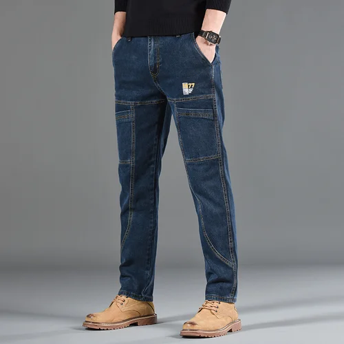 Imagen 1 del producto Pantalones vaqueros con seis bolsillos y estampado de moda, estilo de corte recto pequeño, ropa informal y cómoda para hombre