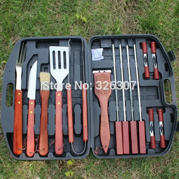 Outdoor barbecue grill cooking BBQ tools set picnic household portable roast stainless steel fittings camping kitchen 18 suit