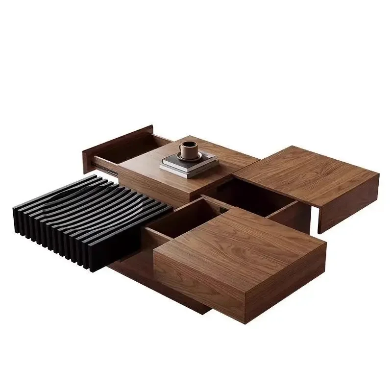 

Retro style North American black walnut solid wood square coffee table small apartment living room storage