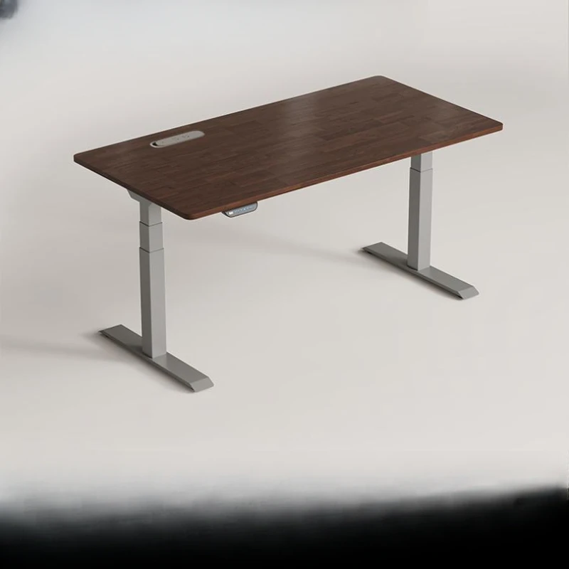 

Electric lifting table Solid rubber black walnut table board Embedded row computer desk