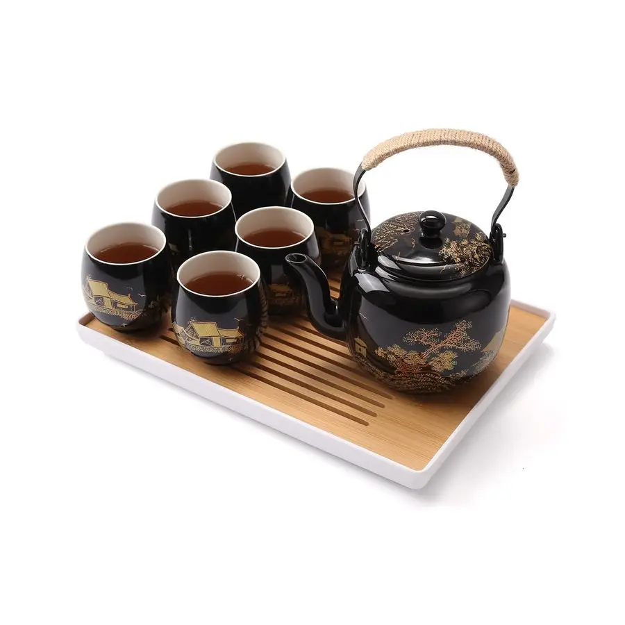 

Japanese Tea Set, Black Porcelain Tea Set with 1 Teapot Set, 6 Tea Cups, 1 Tea Tray, 1 Stainless Infuser, Beautiful Asian Tea Se