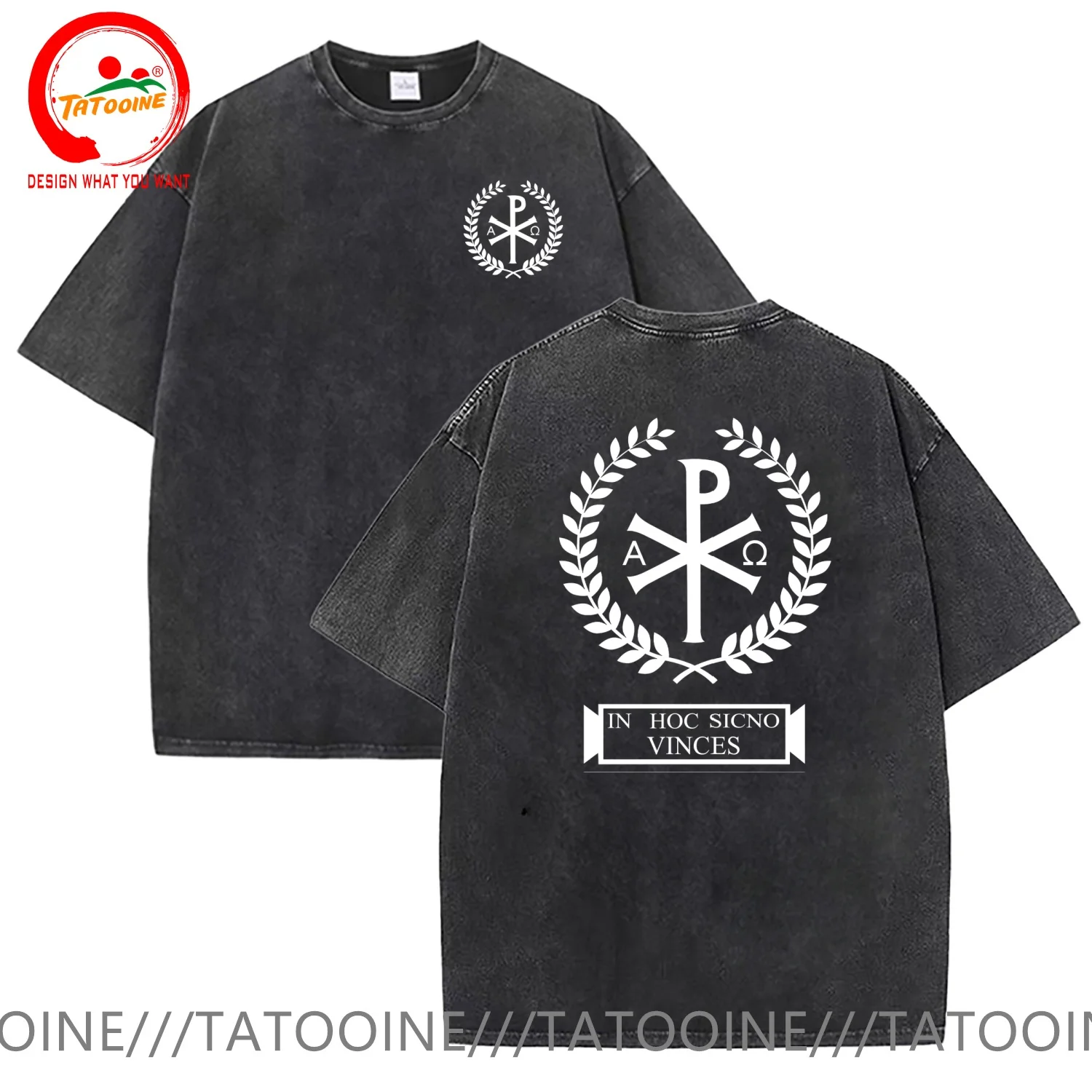 Byzantine Empire Chi Rho Symbol Constantine Cross T Shirt Men Vintage Washed Cotton T-Shirt Stylish Clothing Tops Tee Shirt Leis