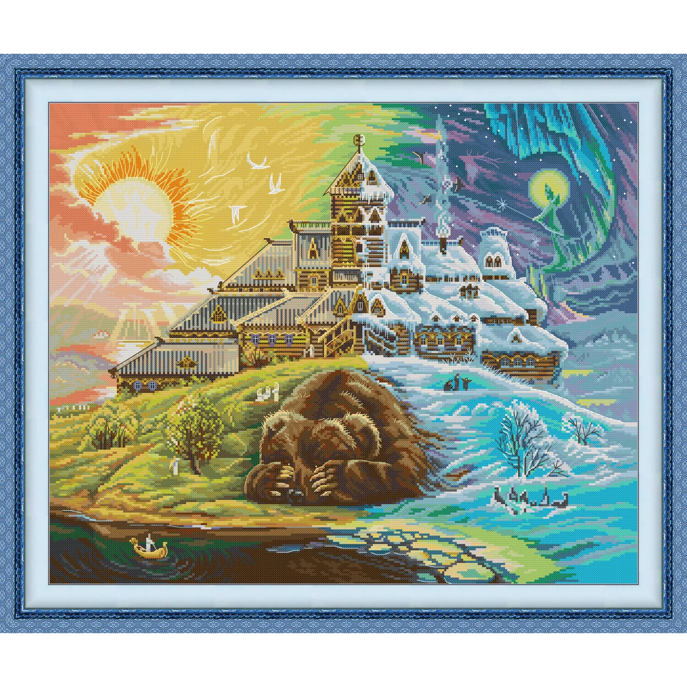 

Soulgift News Pre-Printed Cross Stitch Kit, Stamped Aida Fabric with DMC Threads, Embroidery Kit - Sleepy Bear