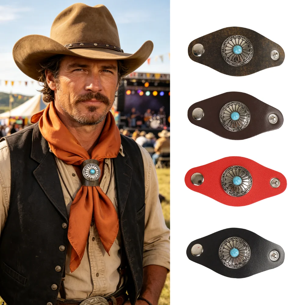 Western style cow head square scarf buckle retro metal denim square scarf clip unisex PU leather scarf buckle belt
