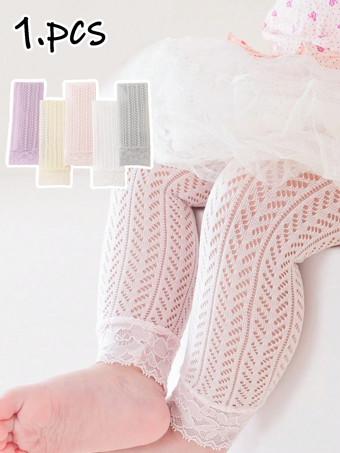 1Pcs Girls' Floral Lace Decoration Tight Pantyhoses,Summer Lightweight Mesh Breathable High-Elastic Leggings for Girls Aged 1-6Y