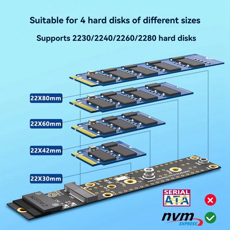 Câble d'extension SSD M.2(NGFF) clé M Nvme, prise en charge du disque dur 2230/2240/2260/2280