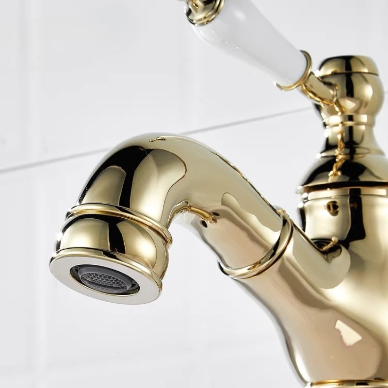 Retro pull-out faucet, brass basin for hand washing