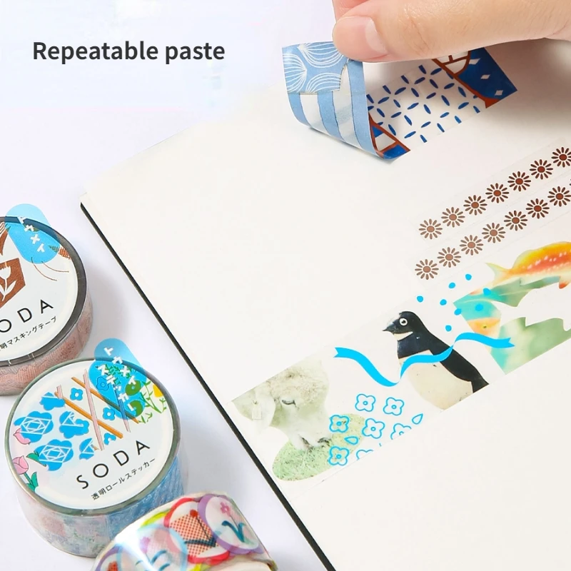 Japan Kingjim SODA Series Masking Tape Hand-account Tape Color Transparent PET Decorative Small Pattern Creative Art Stickers