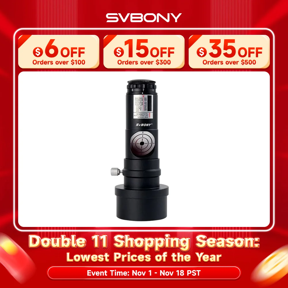 SVBONY SV121 1.25 Inch Red Laser Collimator Metallic Material with 2 Inches Adapter for Newtonian and SCT Reflecting Telescopes