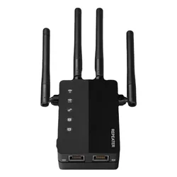 Black AC1200 WiFi Repeater 1200Mbps Router Black WiFi Extender Amplifier 2.4G/5GHz Wi-Fi Signal Booster Long Range Network