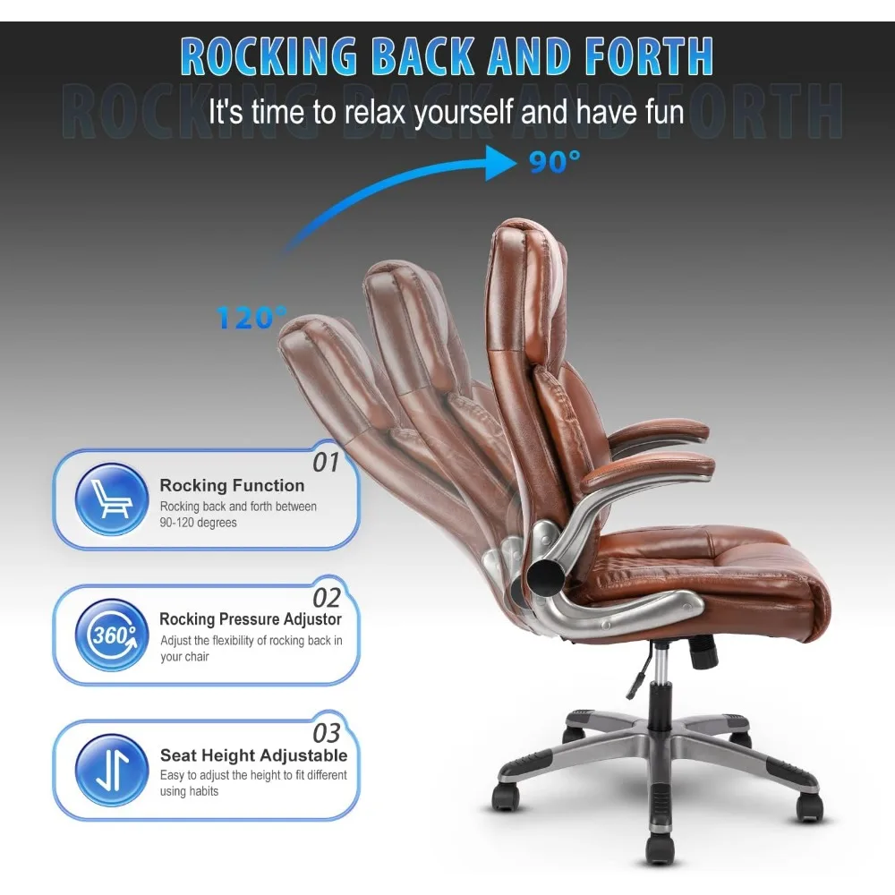 High Back Ergonomic Executive Office Chair with Wheels, 90-120° Rocking, Lumbar Support, Swivel Task Chair