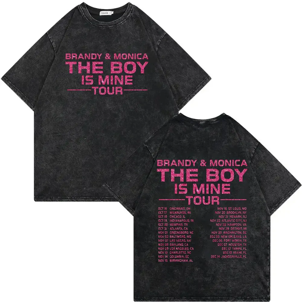 

Винтажные футболки Washed Brandy & Monica The Boy Is Mine Tour 2025, модная футболка большого размера Y2k для мужчин и женщин, повседневные хлопковые футболки