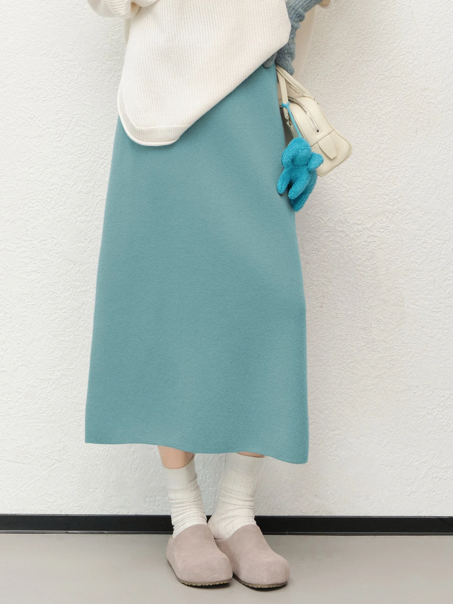 

Шерстяная вязаная юбка MeiYang Blue Porcelain с эффектом холодной глазури, эстетичная, с высокой талией, прямого кроя, свободная, повседневная