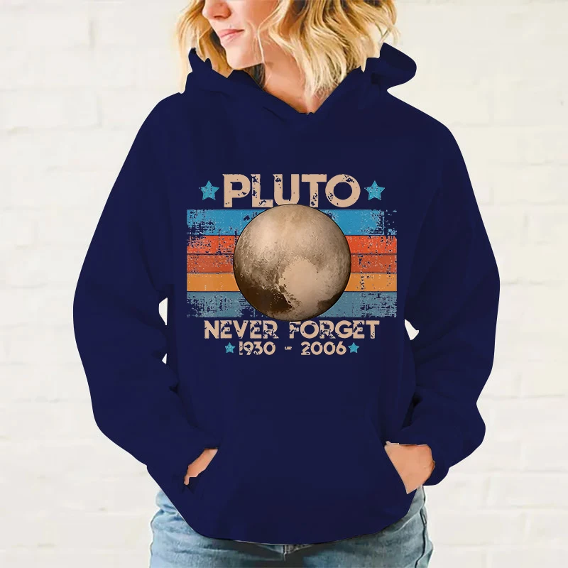 New Fashion Vintage Never Forget Pluto Nerdy Astronomy Space Science Printing Hoodie Unisex Autumn And Winter Sports Sweatshirt