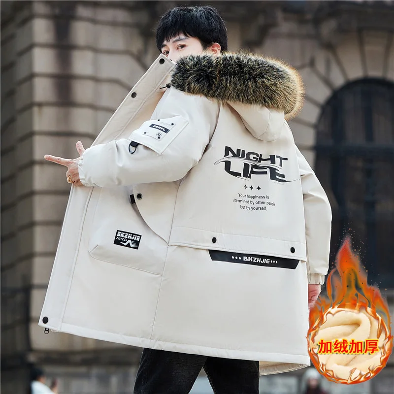 Autumn Winter New Thicken Warm Jacket Men Hooded Parkas Coat Fleece Trendy brand Streetwear ins wool Liner jacket