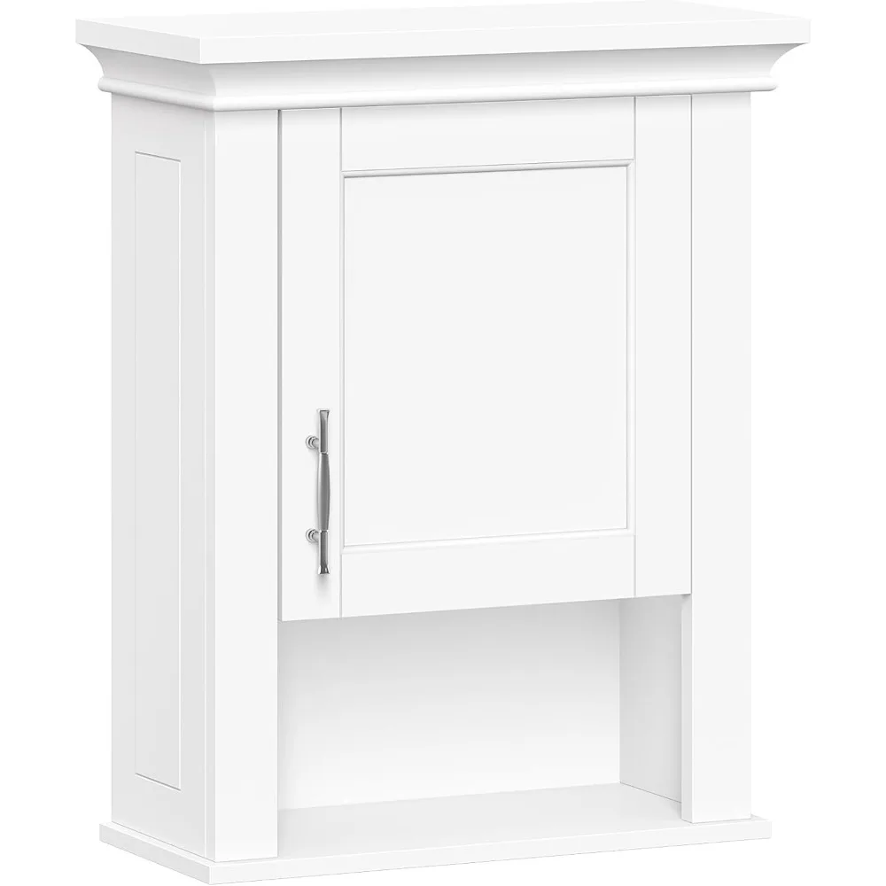 

Somerset Single Door Wall Cabinet - Bathroom Medicine Cabinet with Inset Door, Coved Top Shelf, 2 Interior Shelves & Open Displ