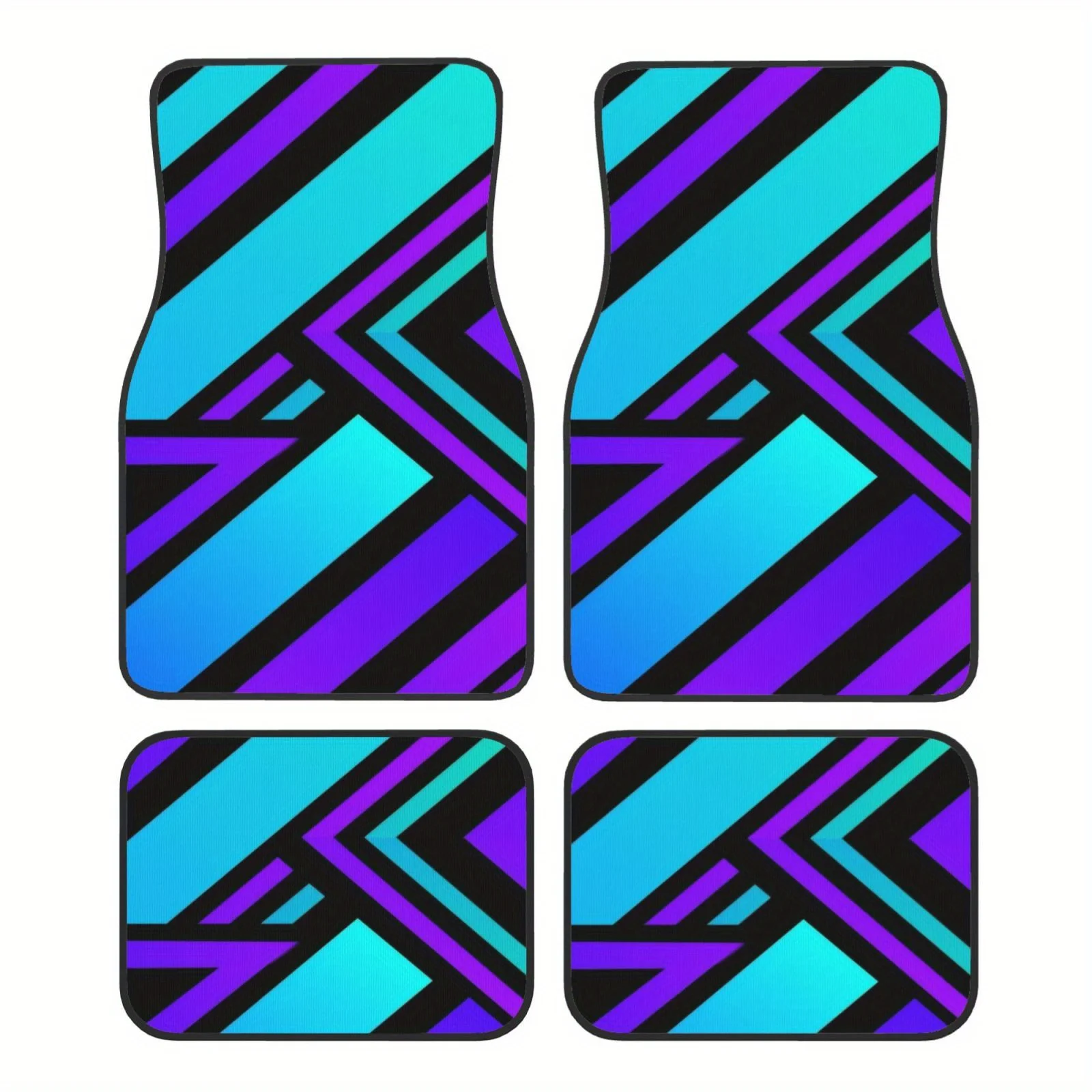 Set Of Four Geometric Design Crystal-Fiber Car Floor Mats - Easy To Install And Take Off, Machine Washable, Compatible With For