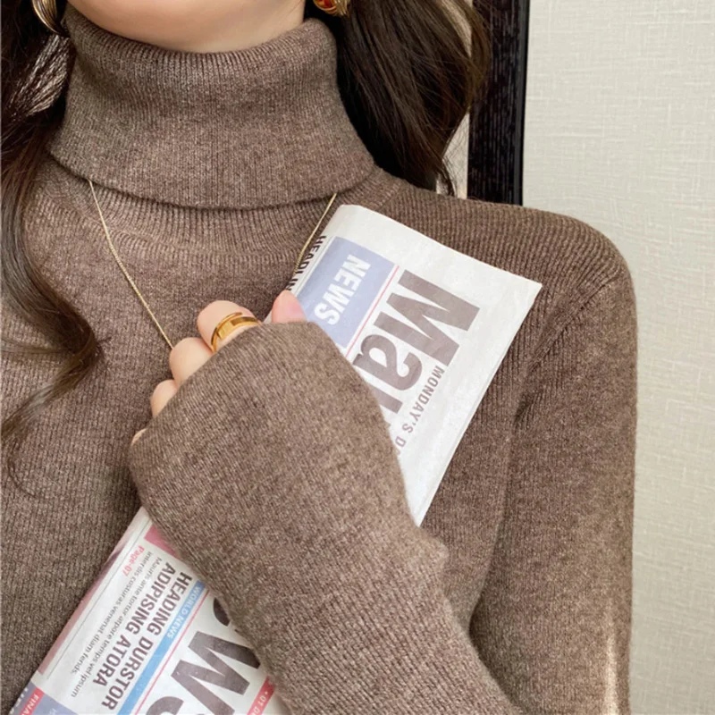

Winter Turtleneck Women Sweaters Solid Knitted Tops Casual Pullover Korean Style Sweaters Long Sleeve Thermal Underwear Clothes