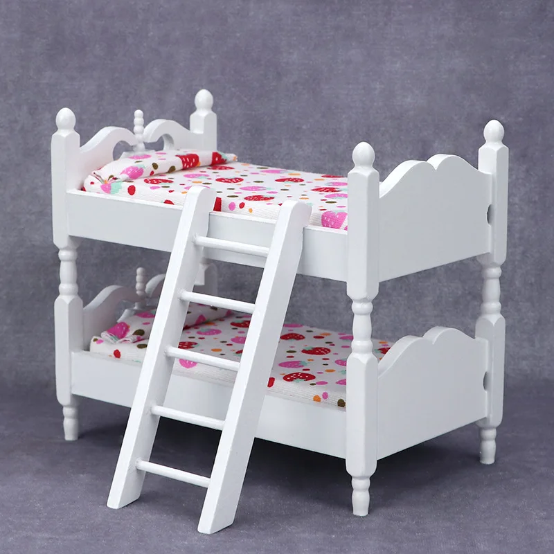 

1:12 Miniature Furniture Children's Rooms Doll House Accessories Dollhouse White Adorable Miniature Double-layer Bed Model Toys