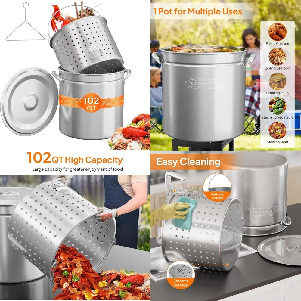 

Stainless Steel Seafood Boil Pot with Strainer Basket, Lid, and Hook - Perfect for Crab, Lobster, Shrimp Cooking and Stock Makin