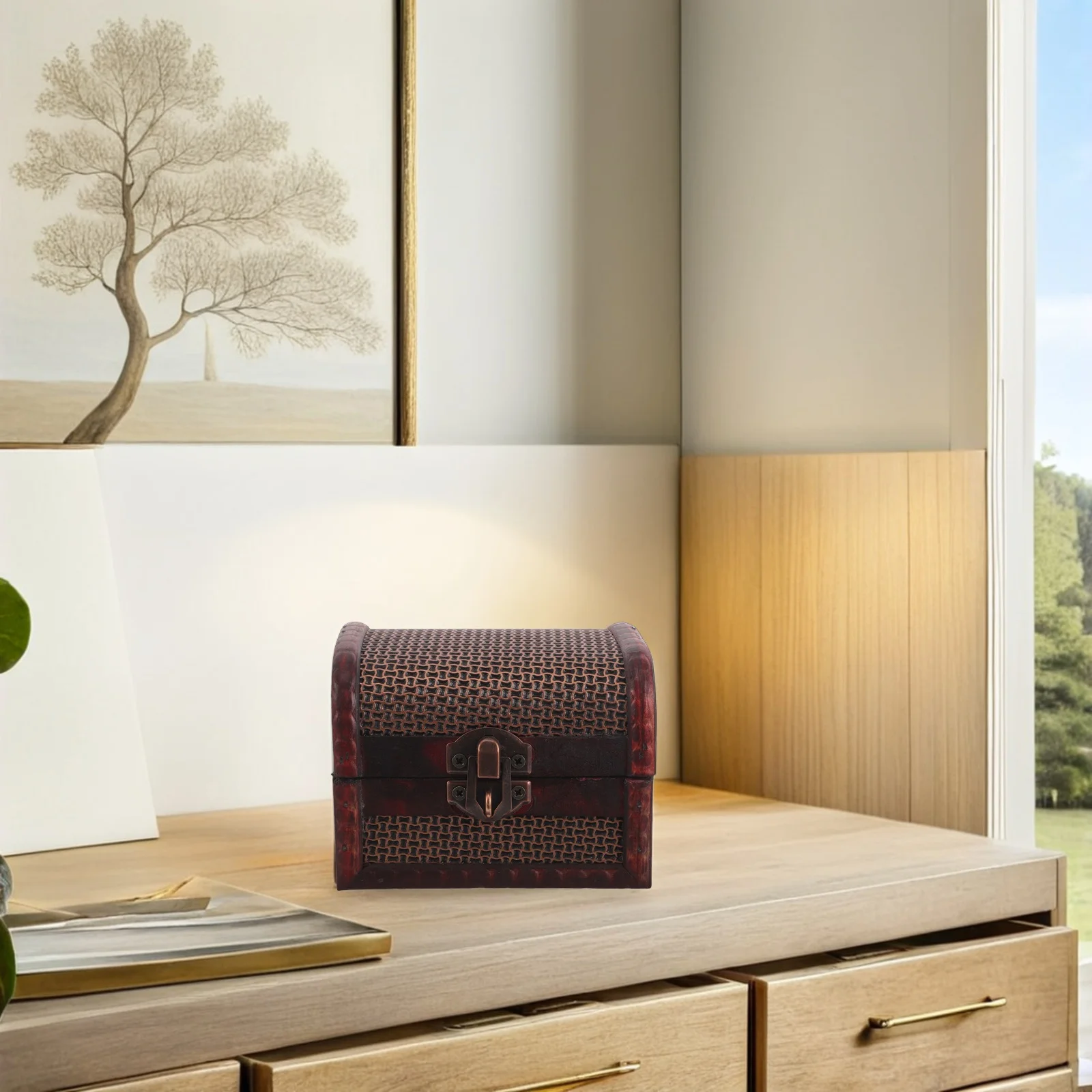 صندوق تخزين تذكار خشبي عتيق، حامل حلية، منظم مجوهرات صغير قابل للقفل، صندوق كنز مزخرف للمنزل #6