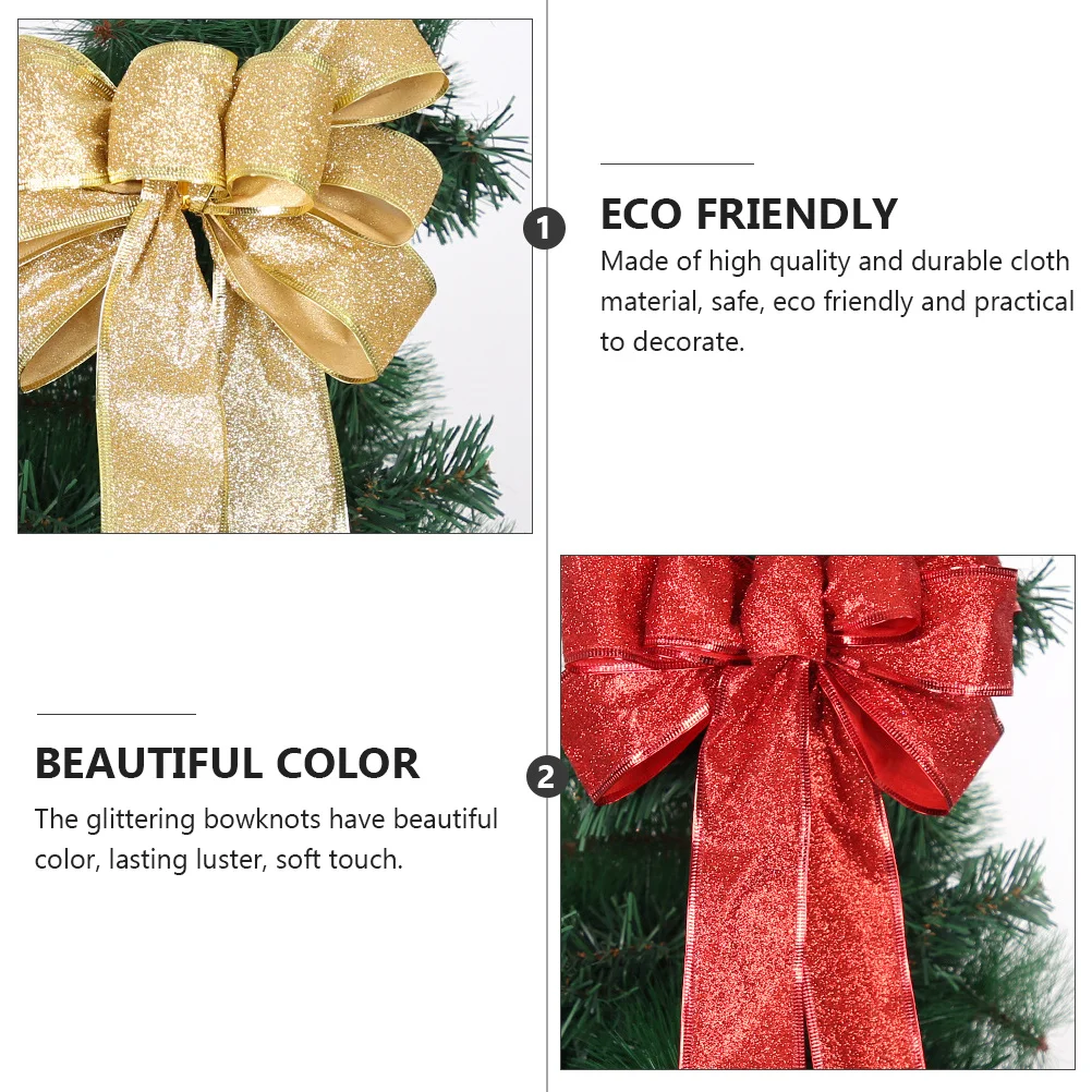 

1Pair Small Size Christmas Tree Bowknots Red Golden Glittering Color Lasting Luster Touch Safe Eco-Friendly Practical Decoration