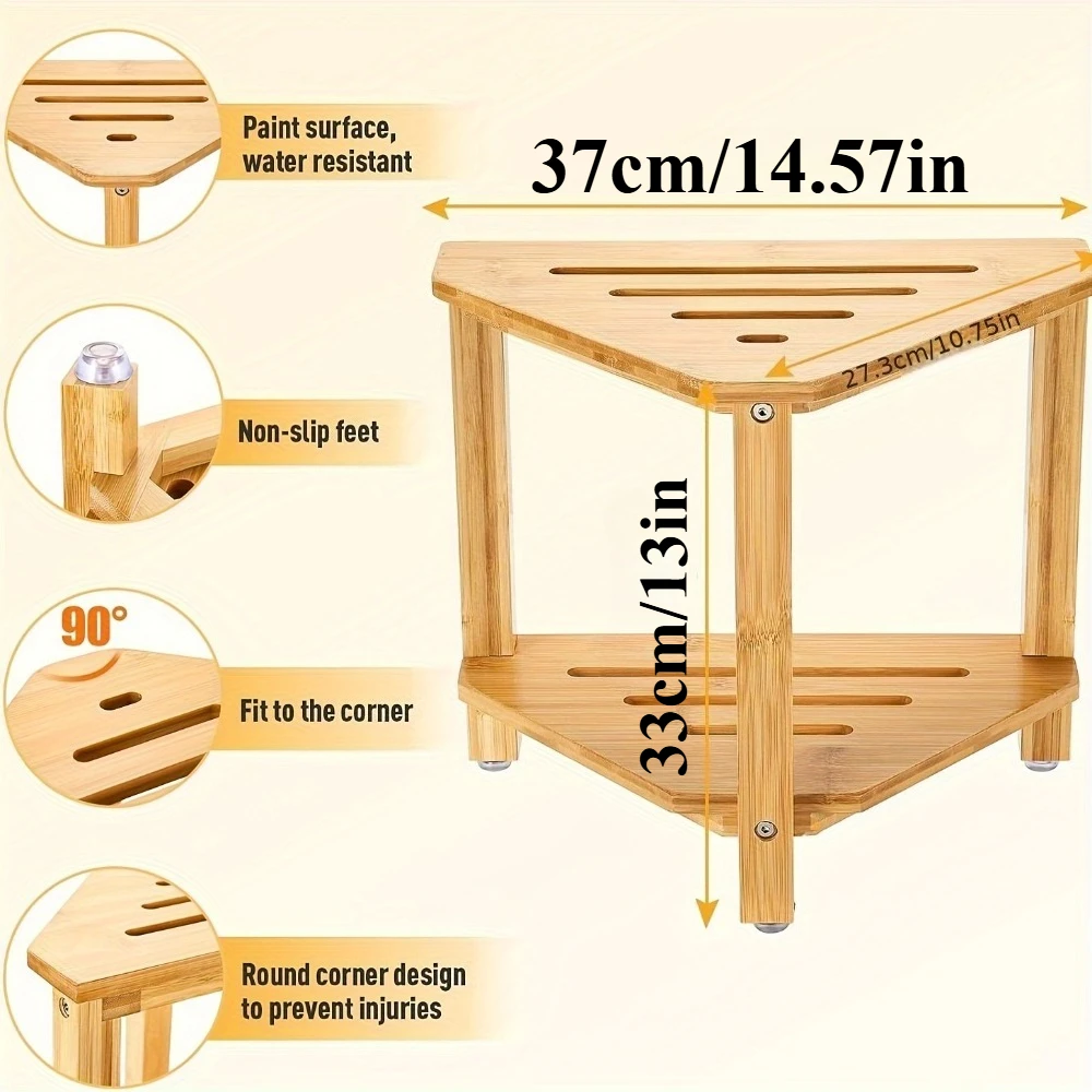 Shower Foot Rest Wood Shower Stool for Shaving Legs Waterproof Corner Shower Stool with Storage Shelf for Inside Shower Spaces image 2
