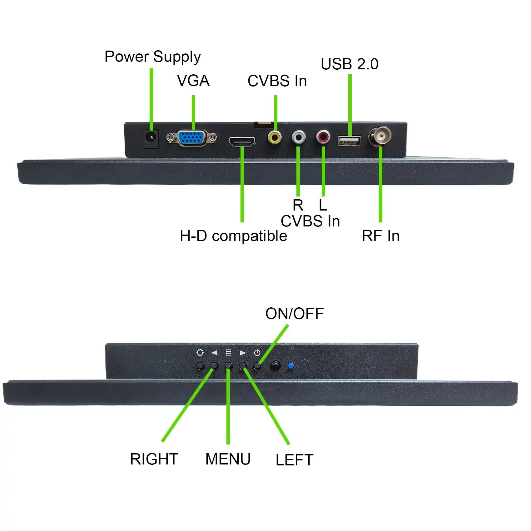 10 インチ 1024x768 VGA AV BNC 入力ポート IPS LCD モニター、ブラックメタルケース付き