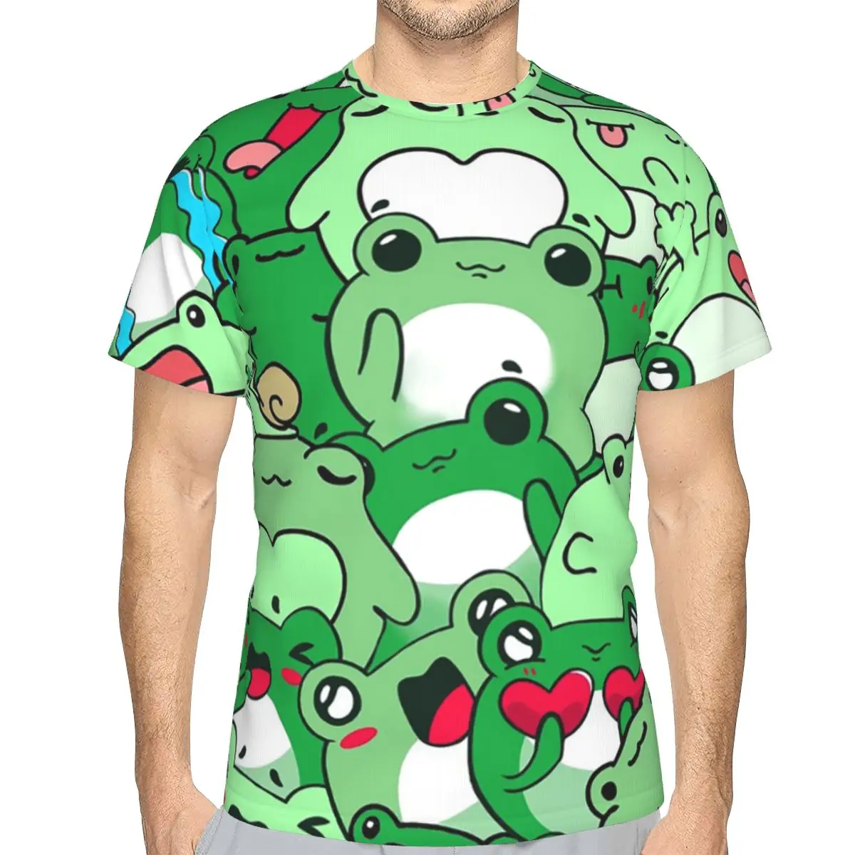 Crowded Cute Frog Pattern 100% Cotton T-Shirt Men'sFunny T Shirts Men Round Neck Short Sleeve