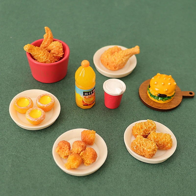 Mini comida para casa de bonecas de 6 ou 10 peças: acessórios de cozinha para brincar; Hambúrguer, xícara de coque, conjunto de sorvete