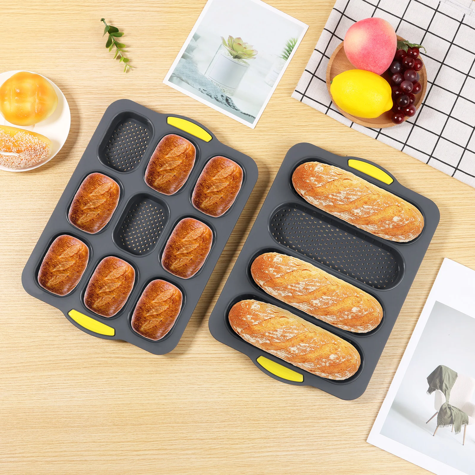 

3 шт., силиконовая форма для булочек для гамбургеров с лопаткой и кистью, 4/6/9 чашек, сковорода для булочек для гамбургеров, сковорода-багет для выпечки сэндвичей