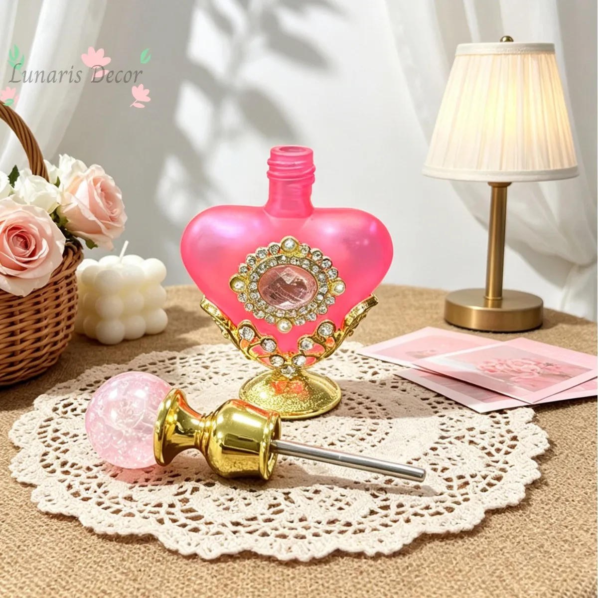 5ML perfume bottle small capacity colorful heart-shaped glass essential oil vacuum refill bottle point large diamond Dubai