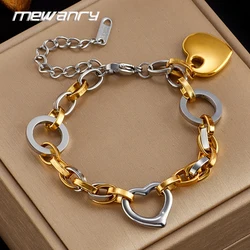 Mewanry 316L Stainless Steel Bicolor Thick Chain Bracelet For Women Couple Personality Elegant Love Heart Geometric Jewelry Gift