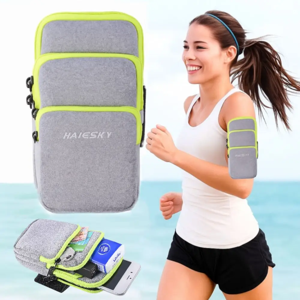 

Three Pockets Running Phone Bags Phone Holder Storage Bag Arm Band Pouch Large Capacity Headphone Card Mobile Phone Arm Bag
