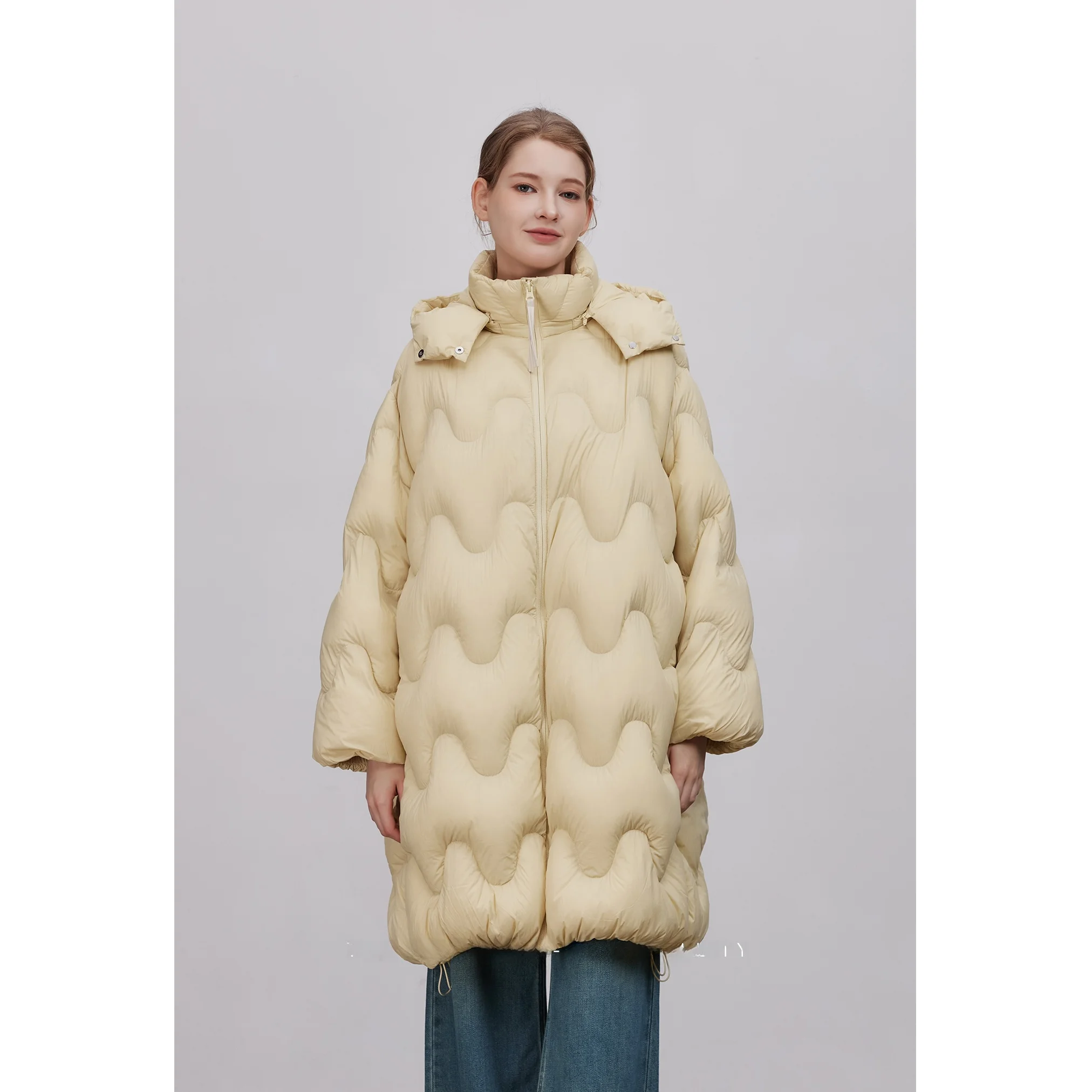 

Желтая утепленная куртка средней длины с капюшоном и волнообразным дизайном, с наполнителем из белого утиного пуха, со съемным капюшоном, осенне-зимняя новинка