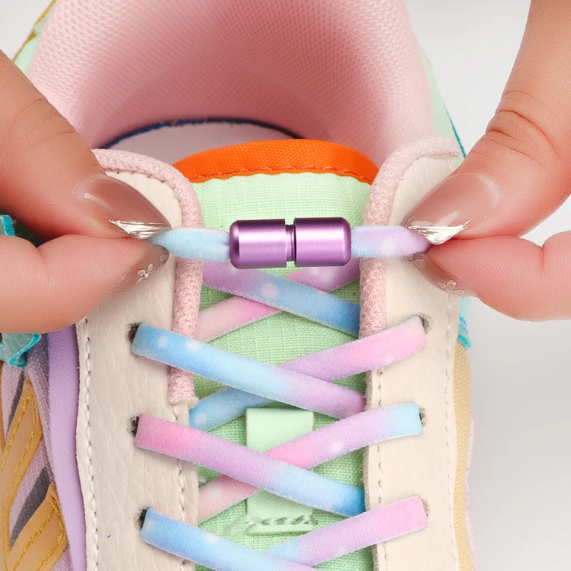 Frosted Capsule Buckle No Tie Shoelace Round Elastic Shoe Laces Sneakers Gradient Colorful Shoelace Without Ties for Kids Adult