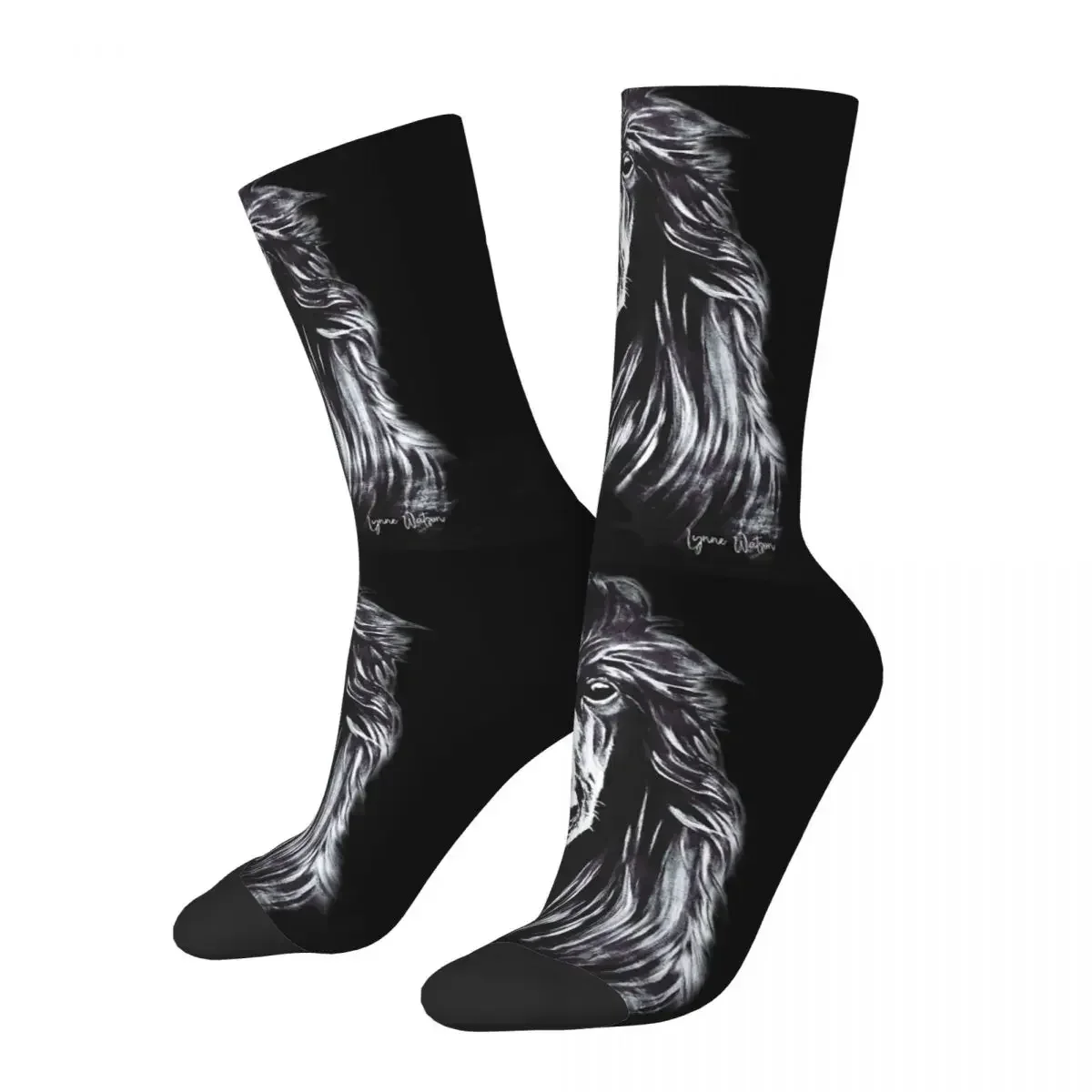 Afghan In Shadows Black Afghan Hound Socks Harajuku Sweat Absorbing Stockings All Season Long Socks Accessories for Unisex Gifts