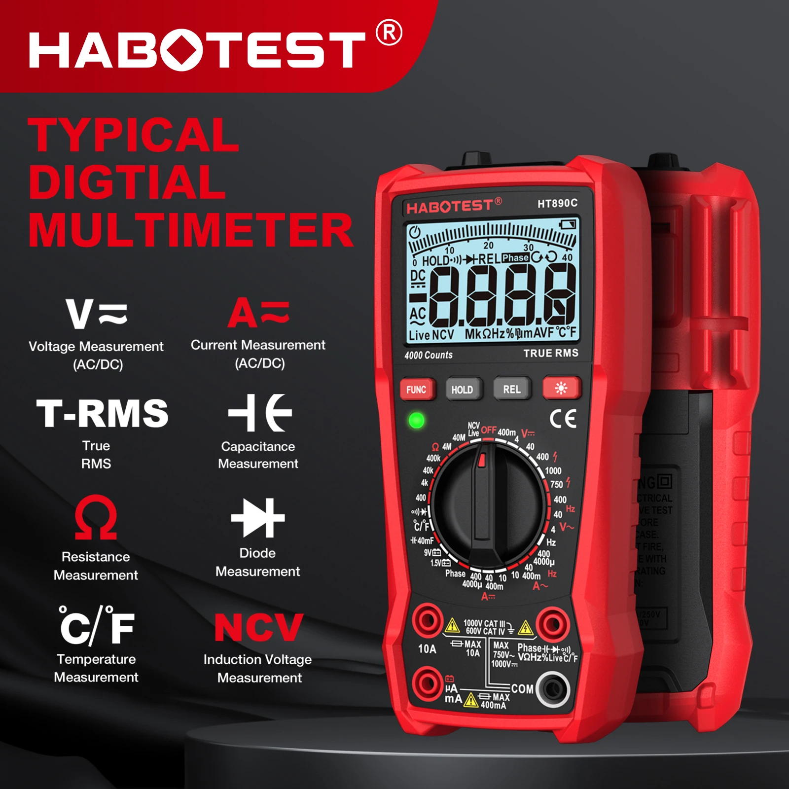 

Тестер Habotest HT890C, 1999 отсчетов, ручной амперметр напряжения, частоты, постоянного и переменного тока, конденсатор, Бесконтактный индикатор напряжения, цифровой мультиметр