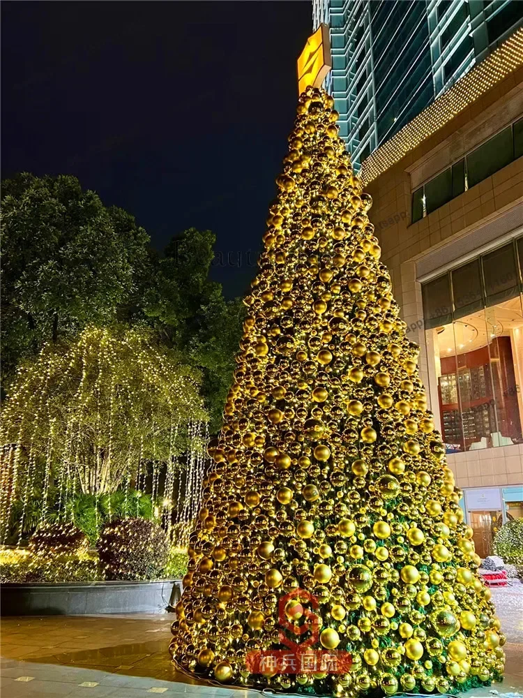 PJ  Large Frame Christmas Tree 8m -9-10- 12m Outdoor Square Arrangement Golden 3-4-5-6- 7m