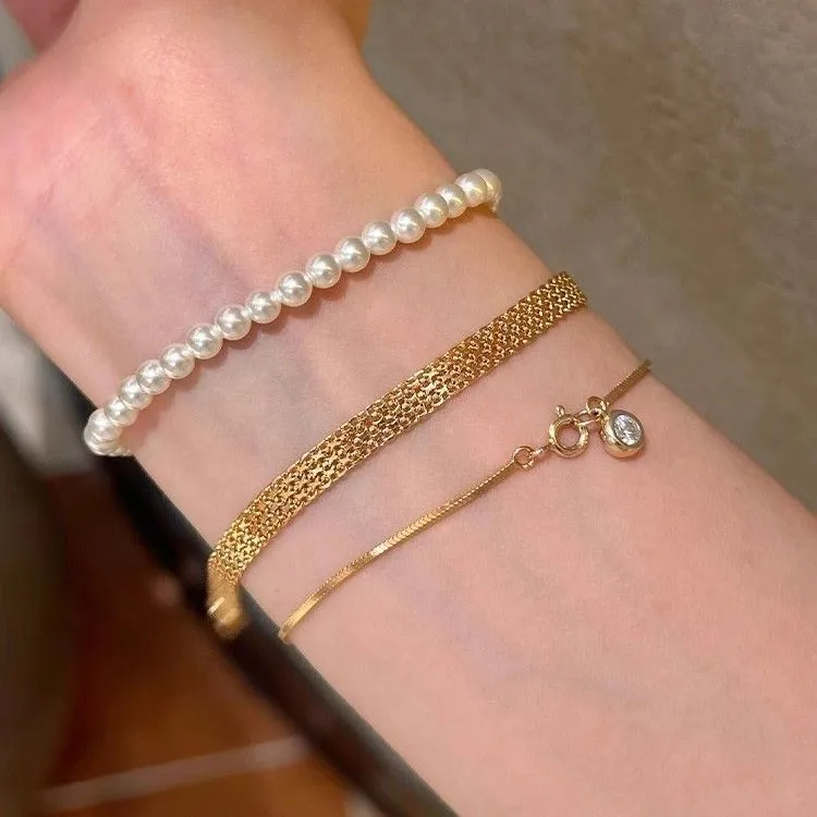 Stainless Steel 18K Gold Plated Exquisite Weaving Mesh Bracelets for Women Chunky Trendy Link Chain Adjustable Bracelet Jewelry