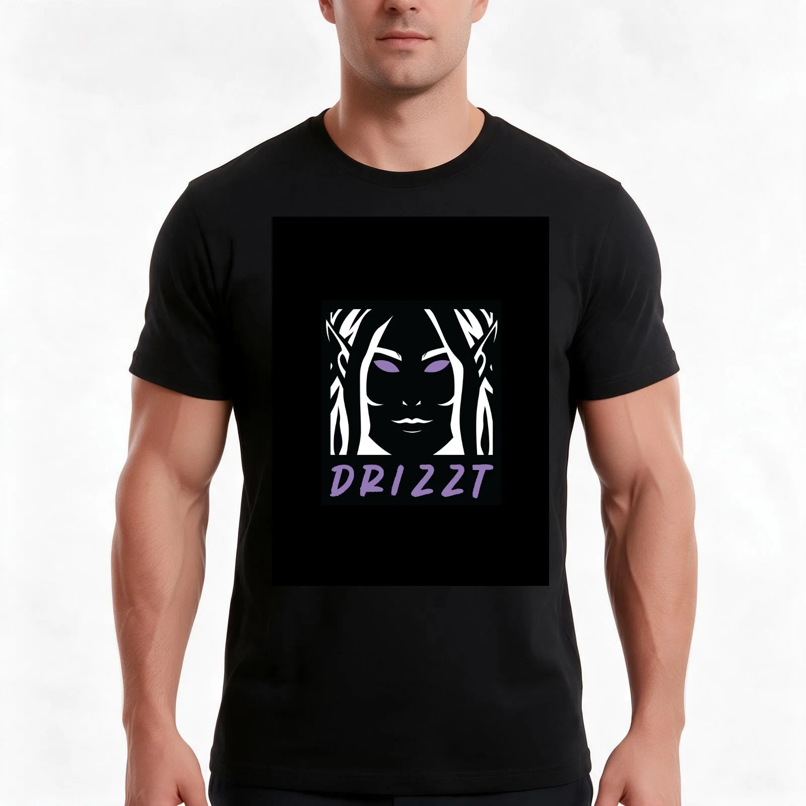 Drizzt Icon Graphic T-Shirt, Summer Casual Cotton Tee, Oversized Streetwear Tops, Vintage Graphic Print, Loose Fit Short Sleeve