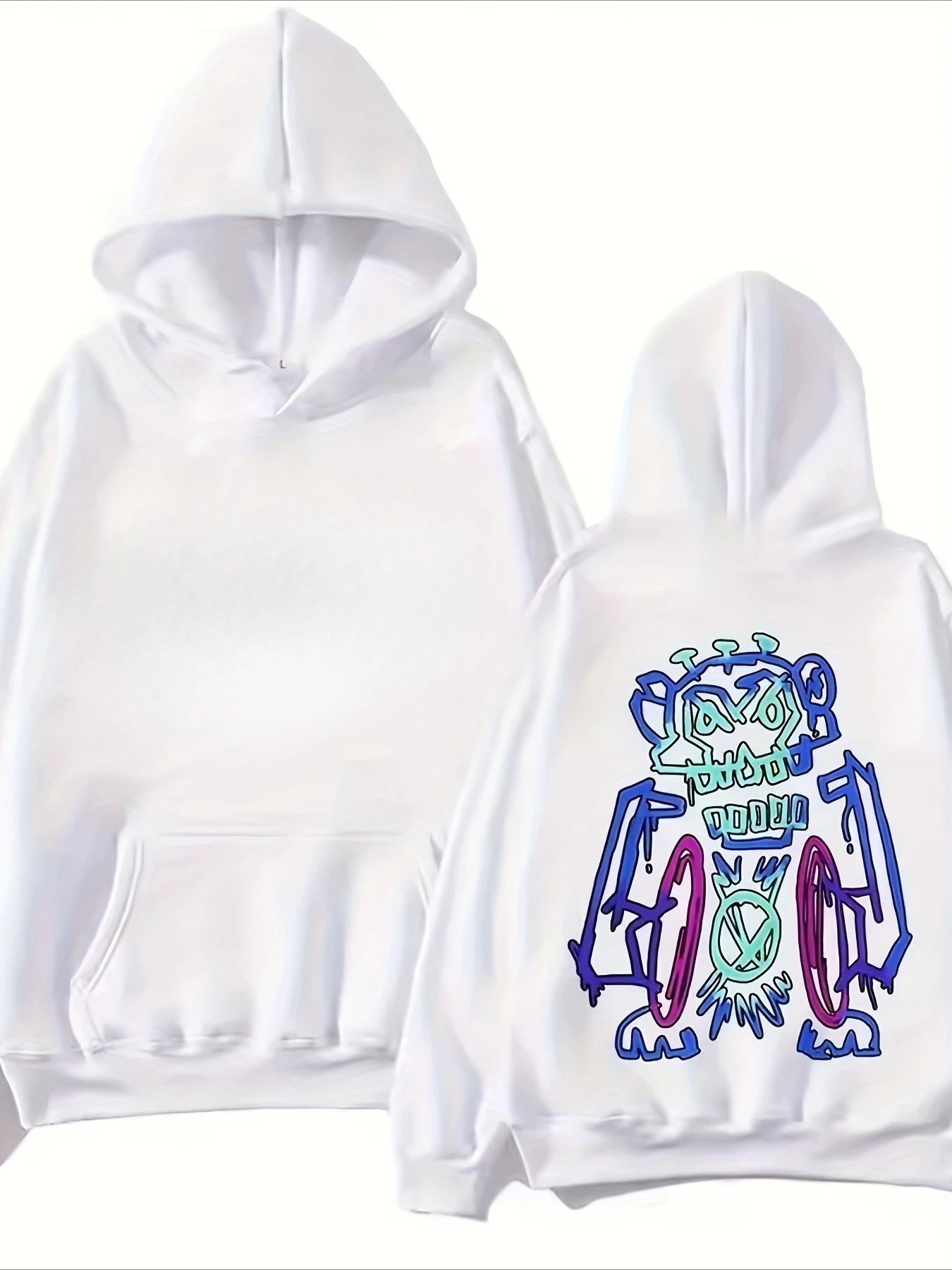 New Mysterious Graffiti Print Men Hooded Sweatshirt Autumn Winter Daily Outdoor Sports Loose Fitness Leisure Warm Street Style