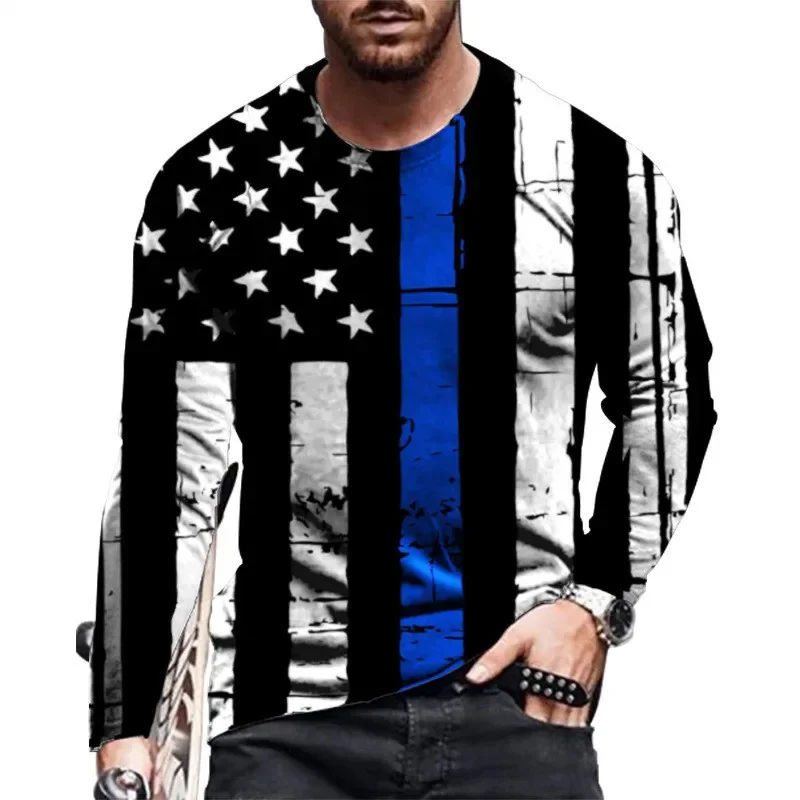 3D Printed USA National Flag T-Shirt For Men Eagle Animals Pattern Tees Spring Autumn Oversized T Shirts O-Neck Tops Long Sleeve image 4