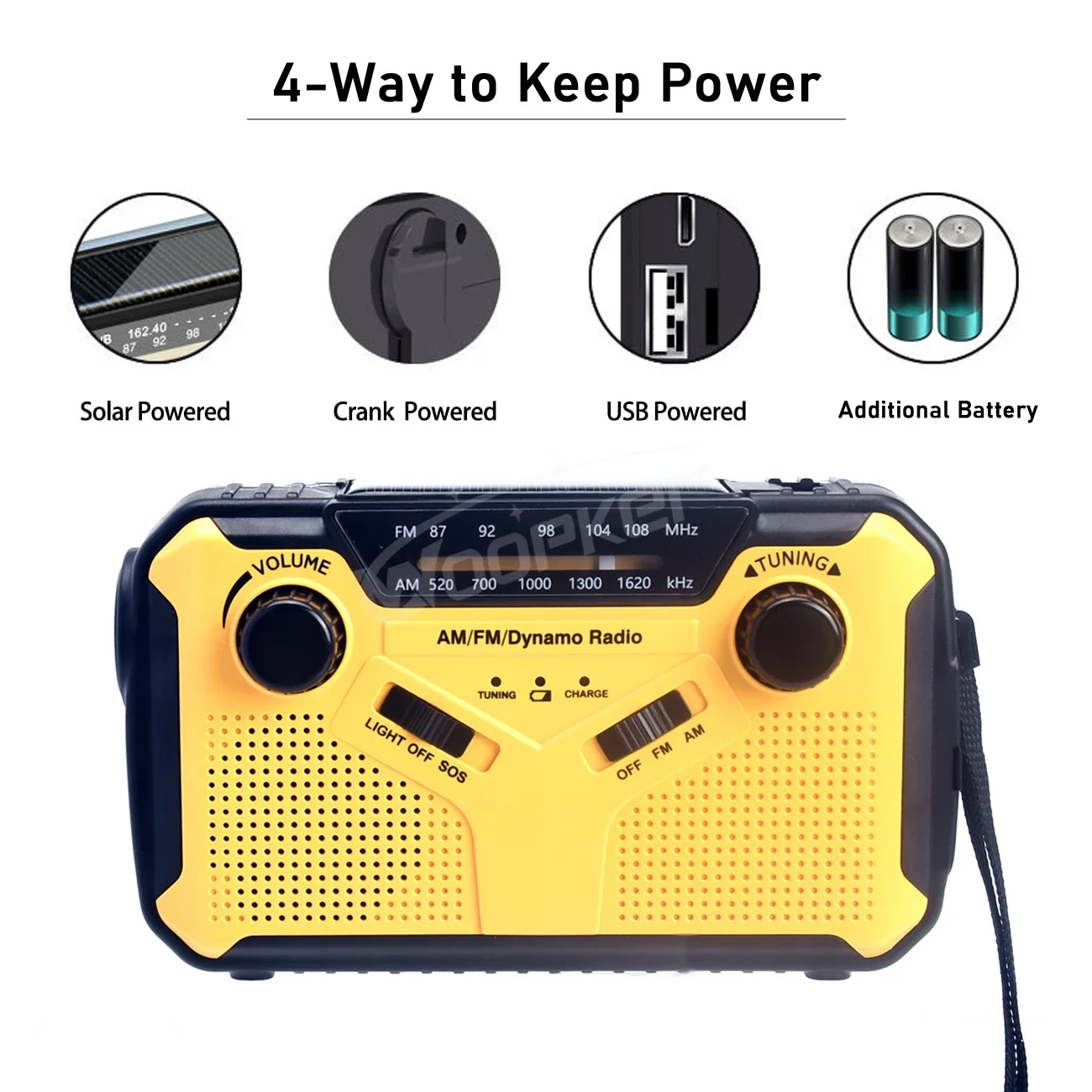 WOOPKER E09 Radio FM/AM 2500mAh Emergency Portable Radio USB Solar Hand Crank Rechargeable Torch LED Lamp SOS Alarm Power Bank