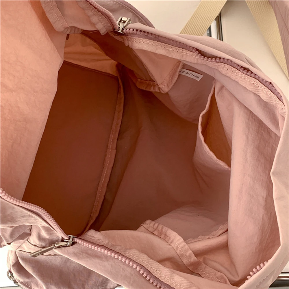 Bolsa de ombro de nylon para mulheres, mochila casual de grande capacidade, estudante universitária, moda feminina