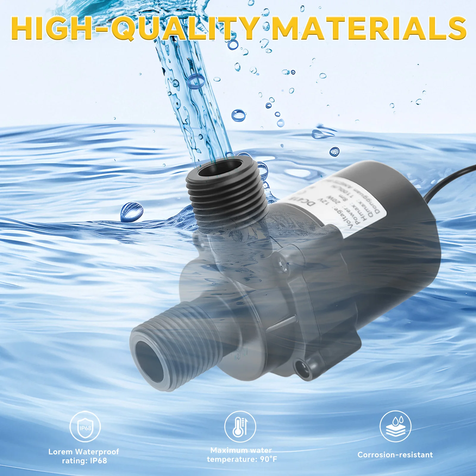 Беспроводной насос для перекачки воды, бесщеточный портативный погружной водяной насос 317GPH с водяным шлангом длиной 2 м для аккумуляторного штифта DeWalt 20 В